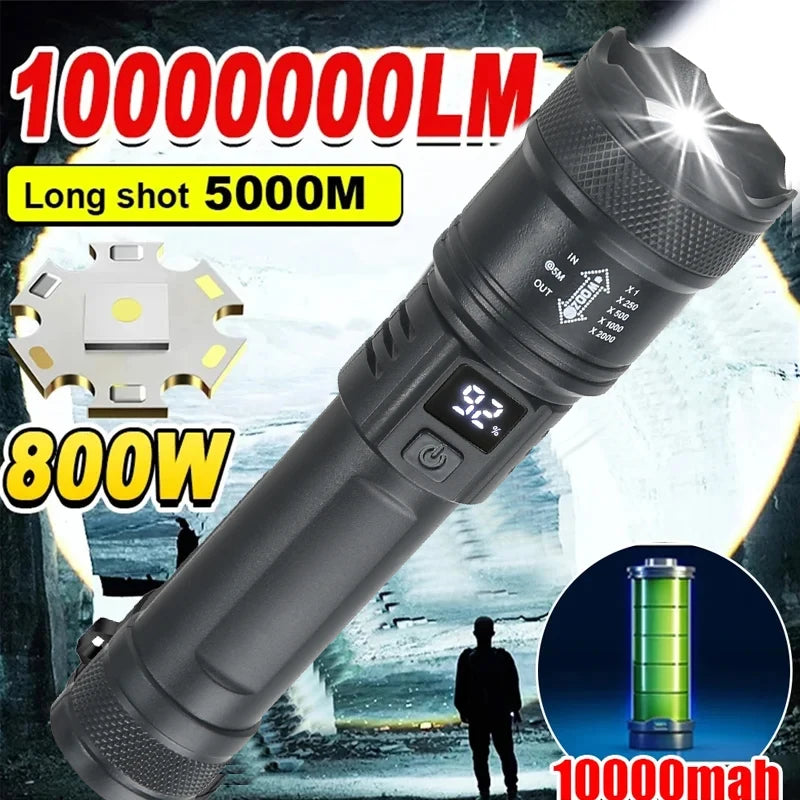 Tactical LED Flashlight – 2000LM, Zoomable, USB Rechargeable & Power Bank