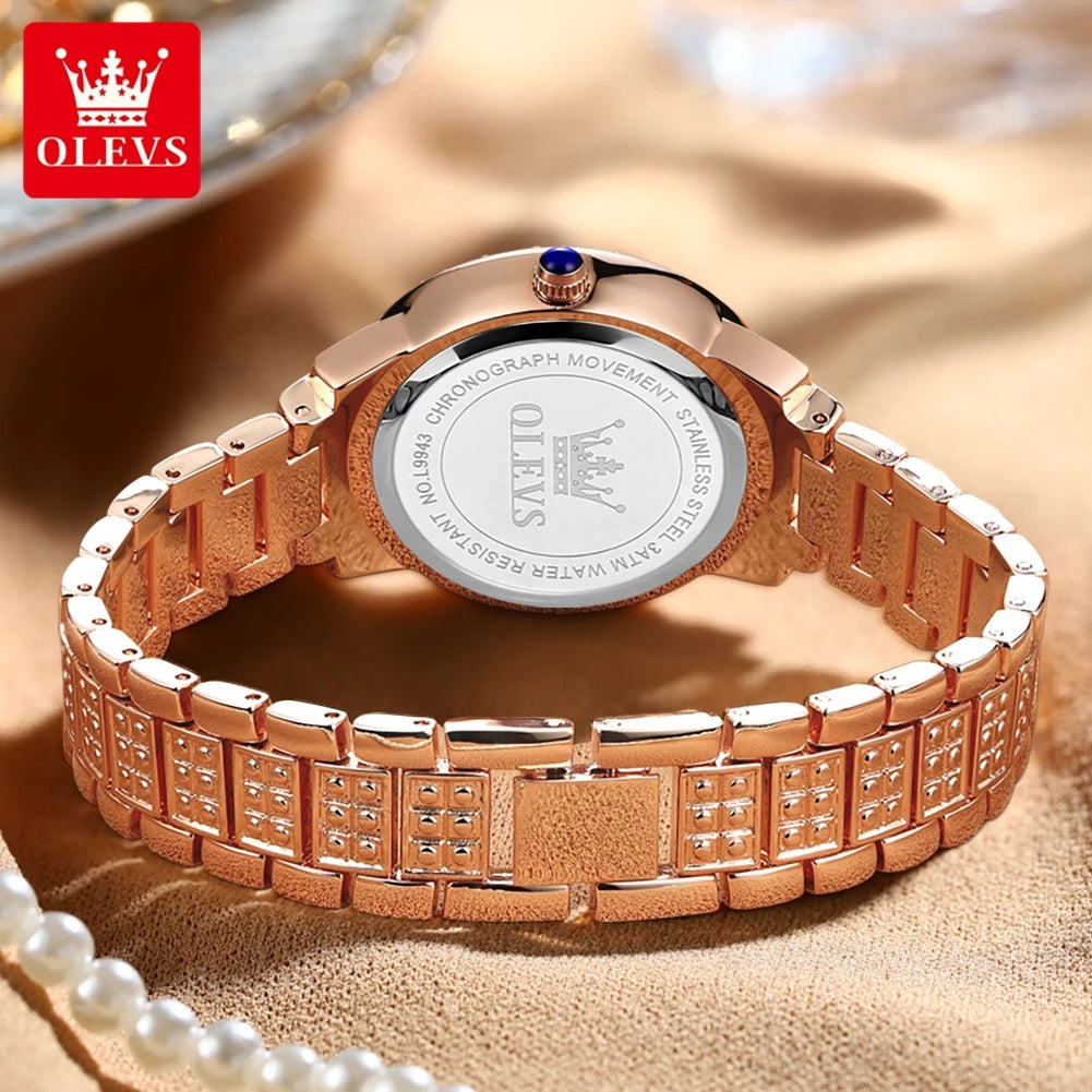 OLEVS 9943 Women's Diamond Quartz Watch | Roman Numeral Dial | Luminous | Stainless Steel Bracelet