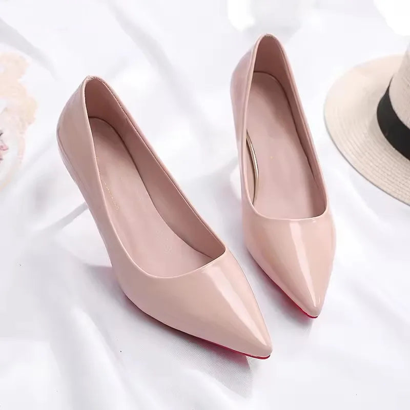 Women's Pointed Toe Patent Leather Pumps – Stiletto Heels, 3 Heights