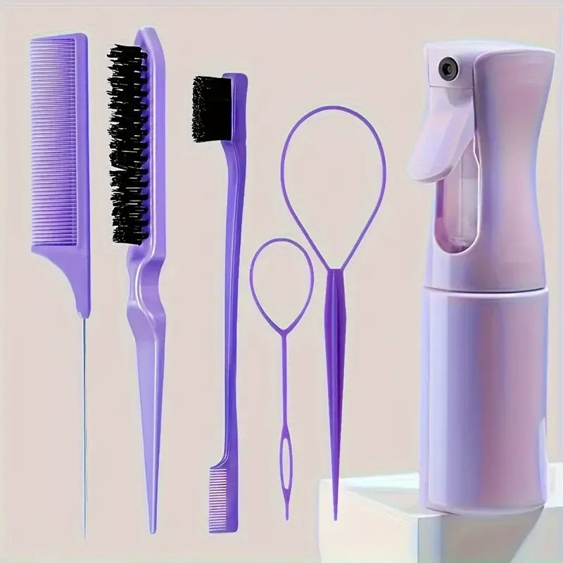 6-Piece Hair Brush & Styling Set – Braiding, Teasing, Edge Control & More