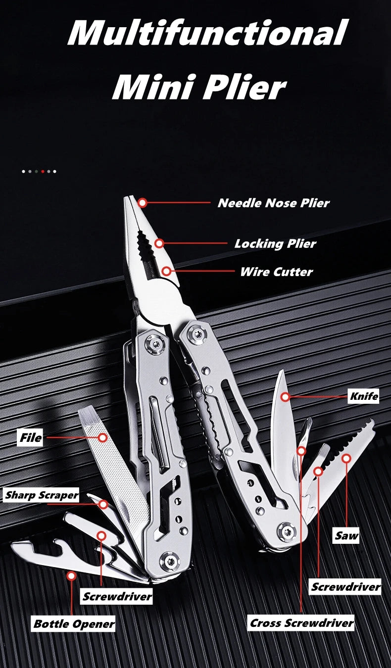 Pocket Mini Multi-Tool Pliers – Folding Knife, Screwdriver, Opener & Nail File | EDC
