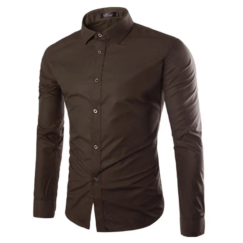 Men's Casual Long Sleeve Shirt - Solid Color Candy Collection (M-3XL)