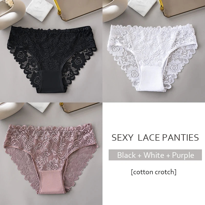 Women's 3-Pack Luxury Lace Embroidery Panties | Floral Hollow Briefs S-XXL