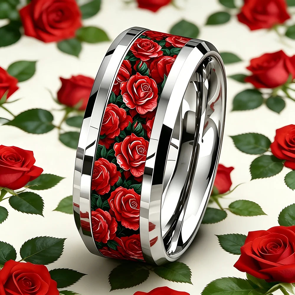 Anillo de acero inoxidable ciberpunk de 8 mm | Joyería gótica punk rockera para hombres y mujeres