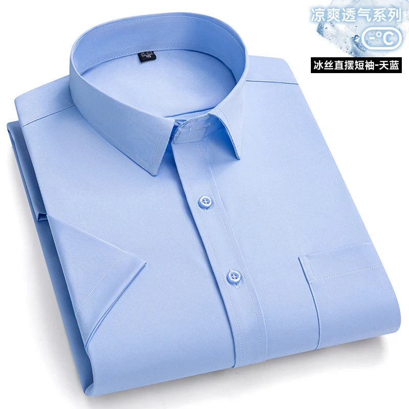 Anti-Wrinkle Men's Short Sleeve Dress Shirt - Slim Fit Business Casual (S-7XL)