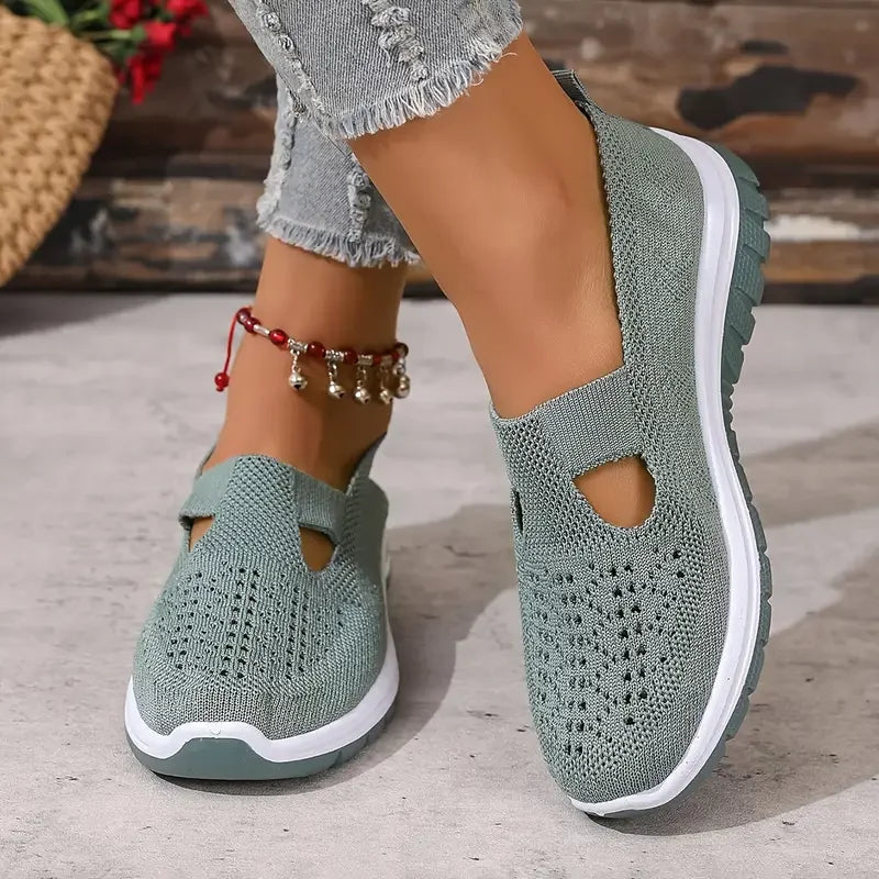 Women's Slip-On Knit Casual Sneakers – Lightweight Soft-Sole Walking Shoes