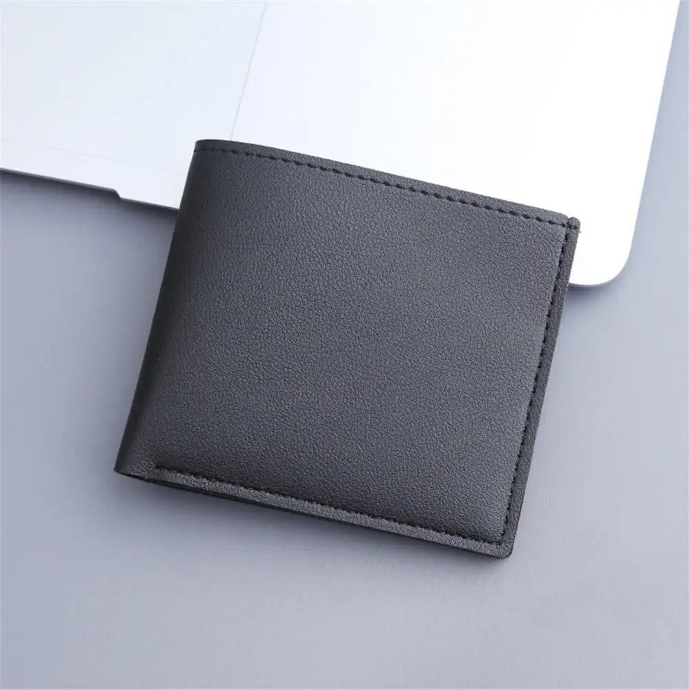 Men's Lychee Texture PU Leather Short Wallet — Business Card Holder & Coin Purse