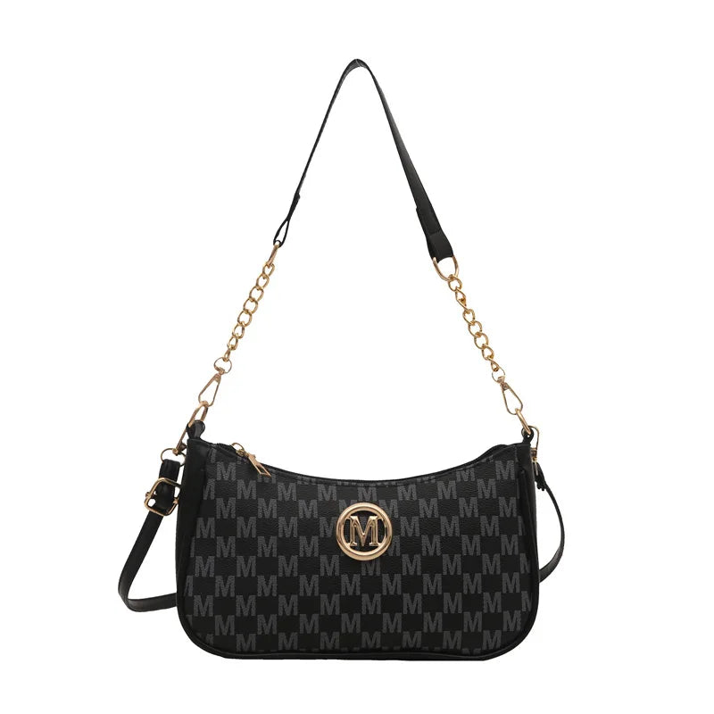 Vintage Gold Letter 'M' PU Leather Crossbody Bag — Shoulder & Messenger Handbag