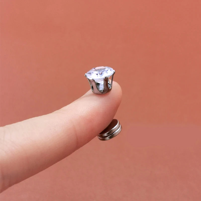 Magnetic Crystal Rhinestone Clip-On Stud Earrings – No Piercing, Unisex