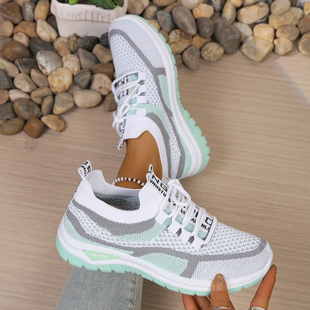 Women's Two-Tone Canvas Sneakers – Lace-Up Casual Work Shoes