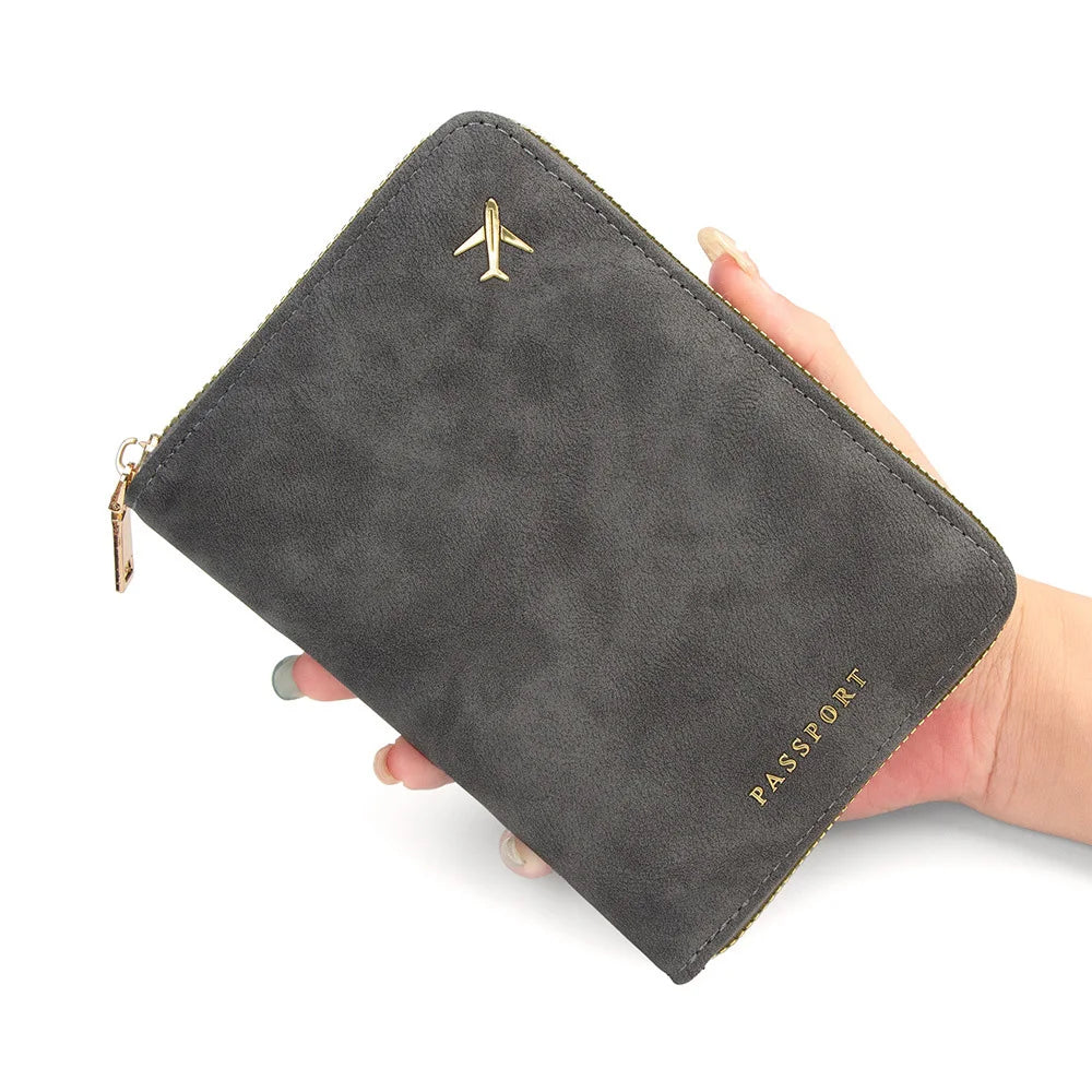 New Blocking Passport Wallet with Zipper Thickened PU Anti-Theft Travel Organizer Slim Card Holder Storage Bag Travel Essentials
