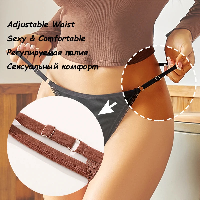 Women's 5-Pack Cotton G-String Thong Set | Low-Rise Adjustable Waist Underwear S-XL