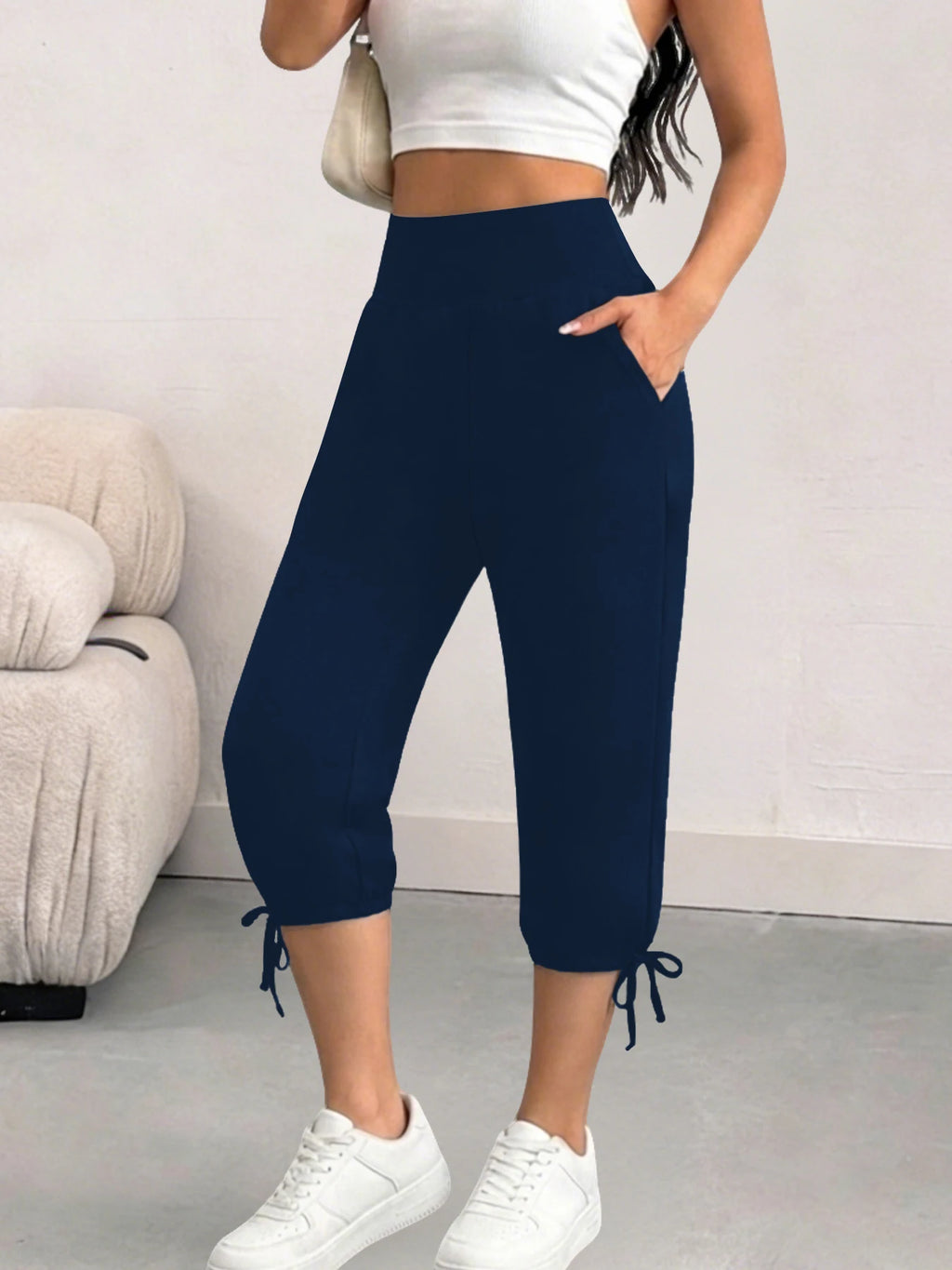 Pantalones capri holgados de yoga para mujer, pantalones deportivos cómodos con bolsillos