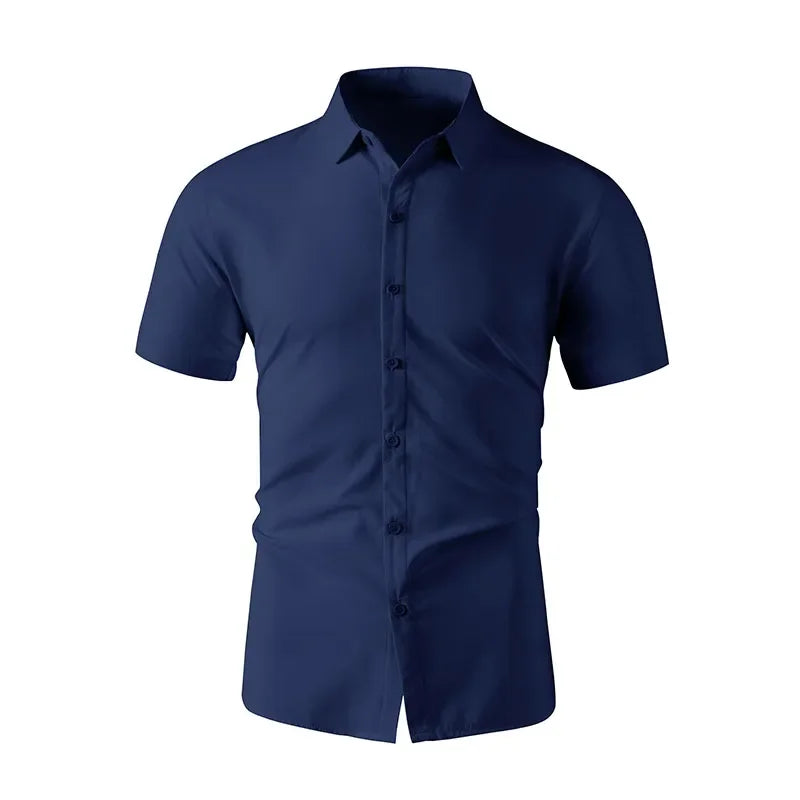 Men's Business Casual Short Sleeve Shirt - No-Iron Solid Color (S-4XL)