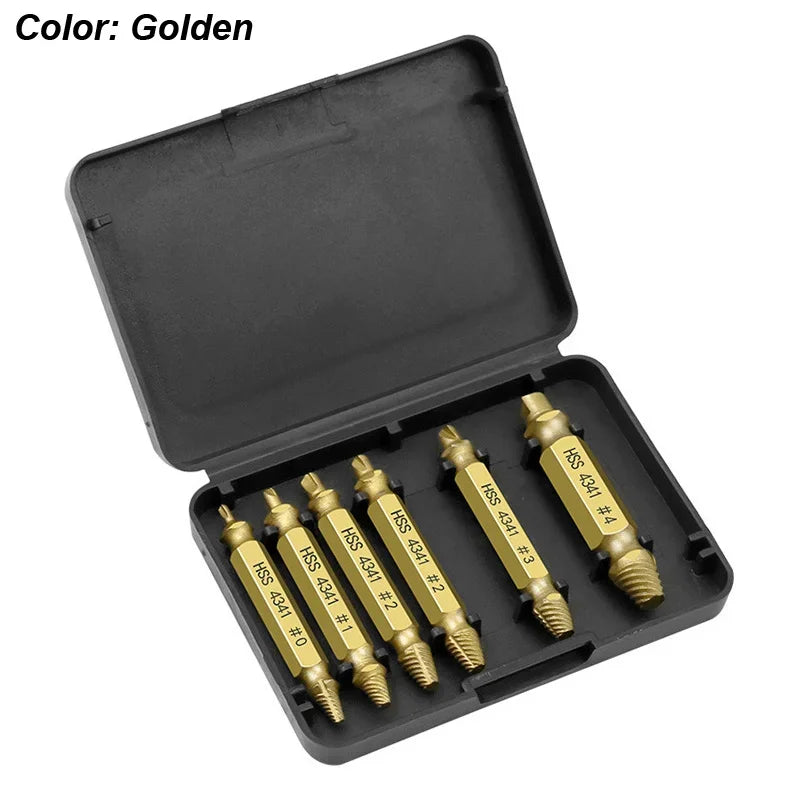 6-Piece Damaged Screw Extractor Set – HSS Drill Bit, Stripped & Broken Screw Remover Kit