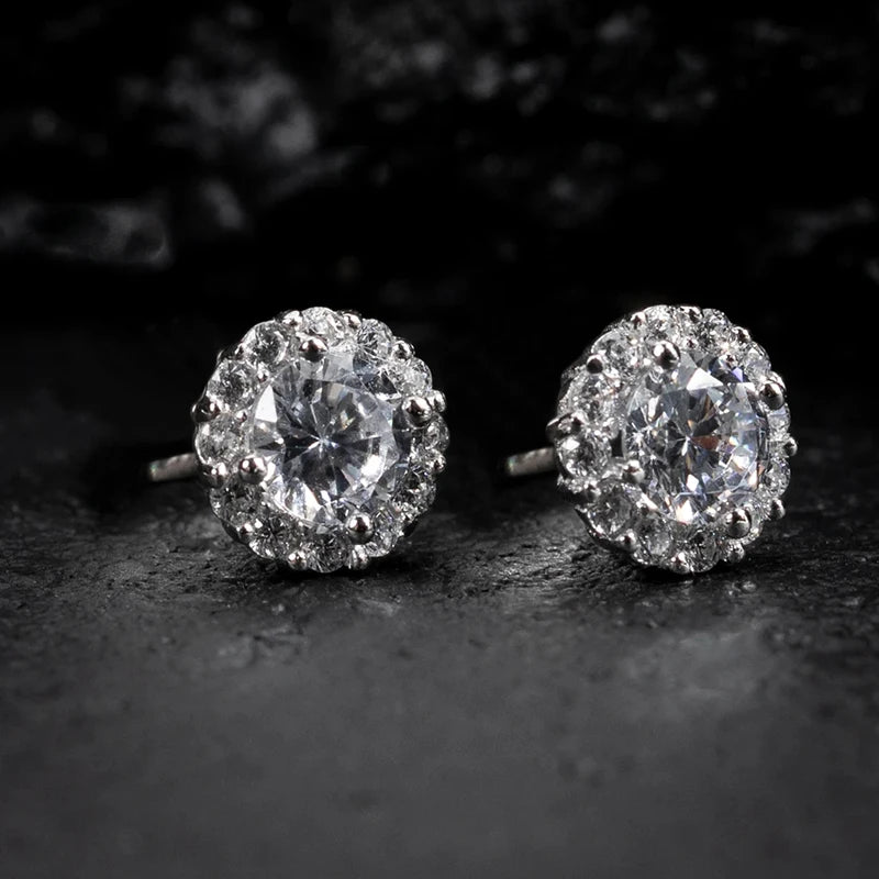 Cubic Zirconia Couple Stud Earrings – Unisex Silver Geometric