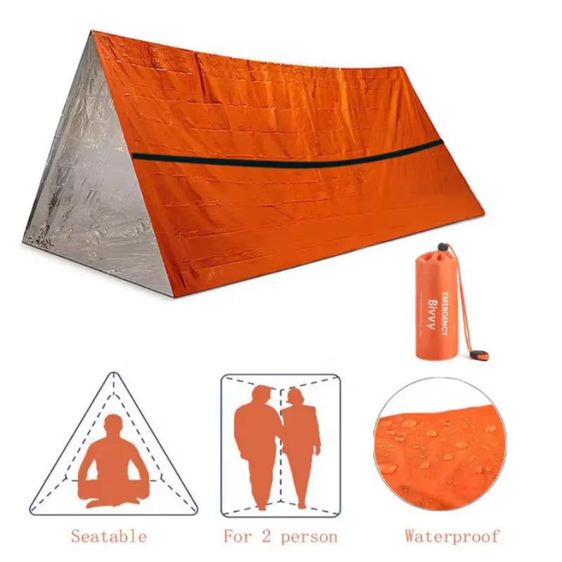 2-Person Mylar Emergency Tube Tent – Reusable Survival Shelter, Waterproof & Windproof SOS Bivy