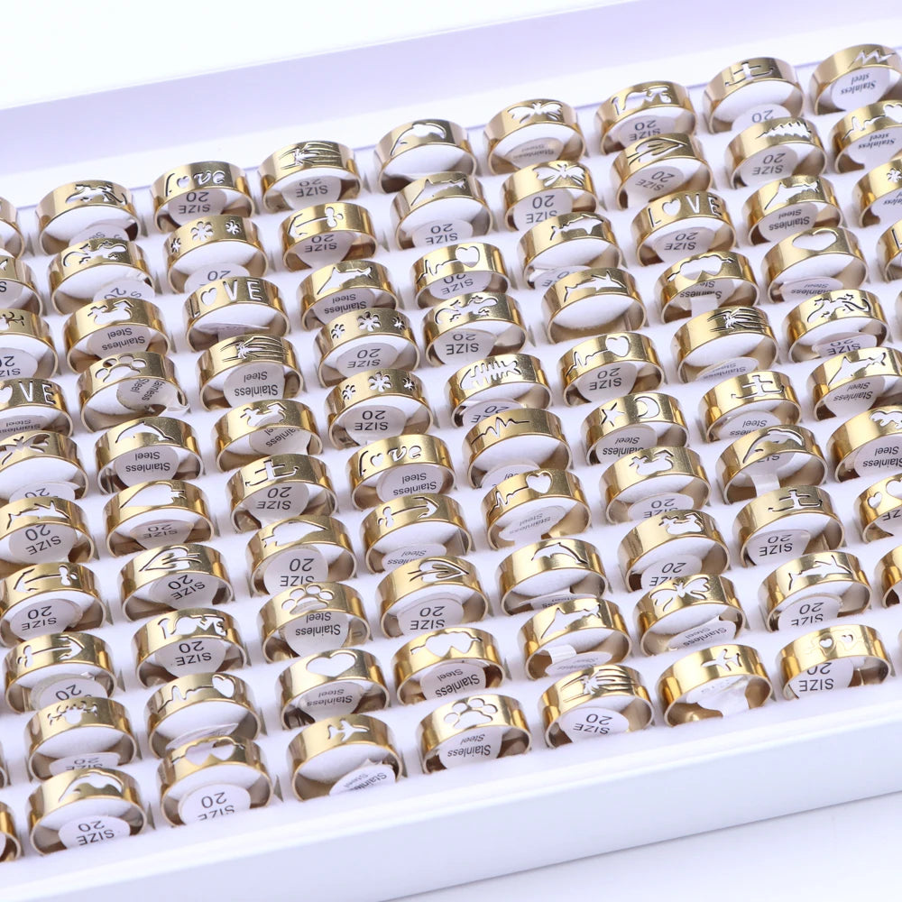Anillo de moda de acero inoxidable | 10/20/30/50 unidades | Estilos variados