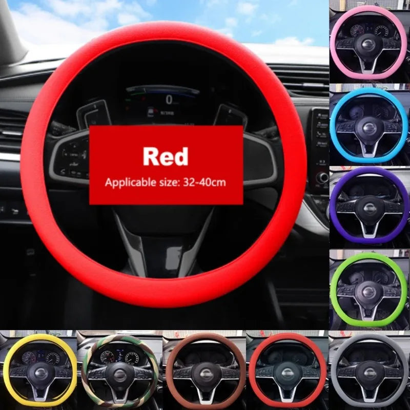 Non-Slip Silicone Steering Wheel Cover – Universal 38cm, Breathable & Elastic