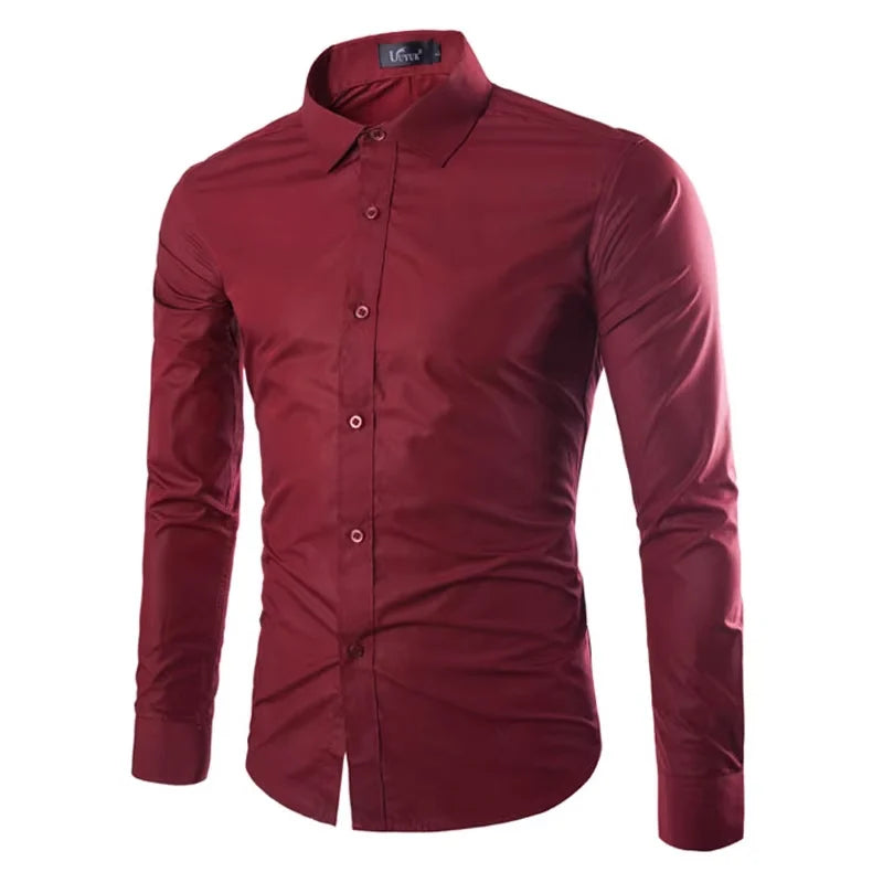 Men's Casual Long Sleeve Shirt - Solid Color Candy Collection (M-3XL)