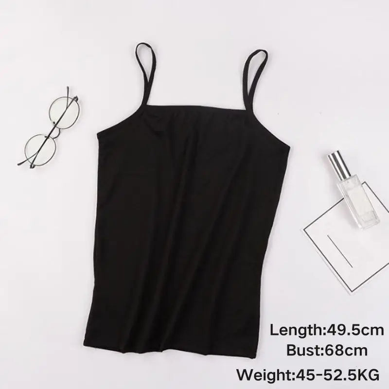 Women's Y2K Spaghetti Strap Cami Top | Built-In Bra Bodycon Sleeveless Crop Top One Size