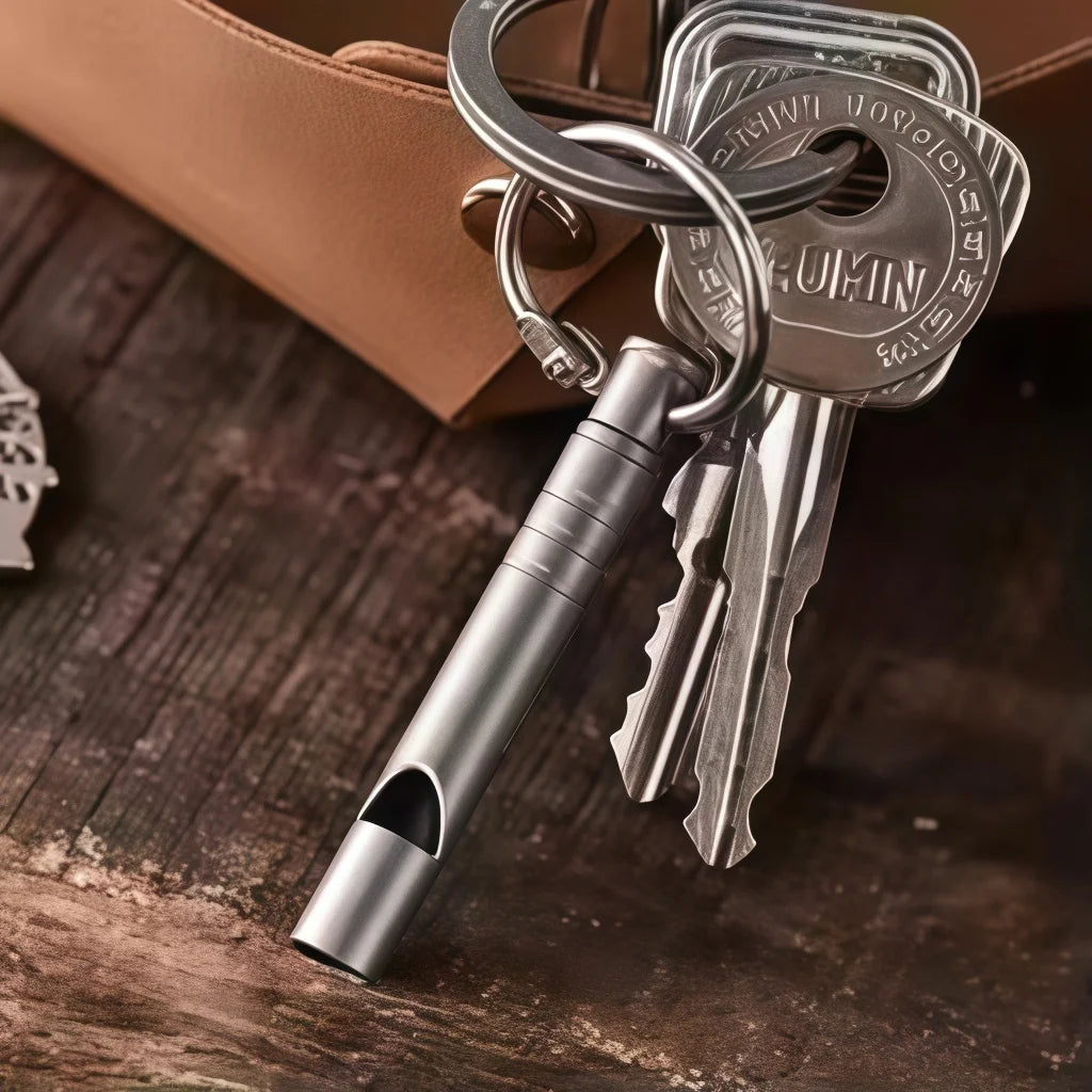 Titanium Survival Whistle with Lanyard – Ultralight Emergency Safety Whistle for Outdoor EDC