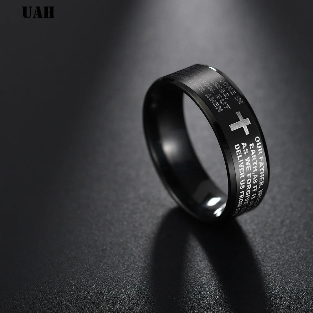 Lord's Prayer Cross Ring | 316L Stainless Steel | Faith & Punk Style | Unisex Gift