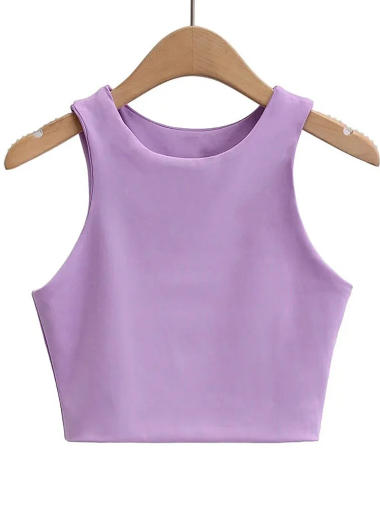 Women's Slim Fit Sleeveless Tank Top | Backless O-Neck Crop Top 6 Colors S-M