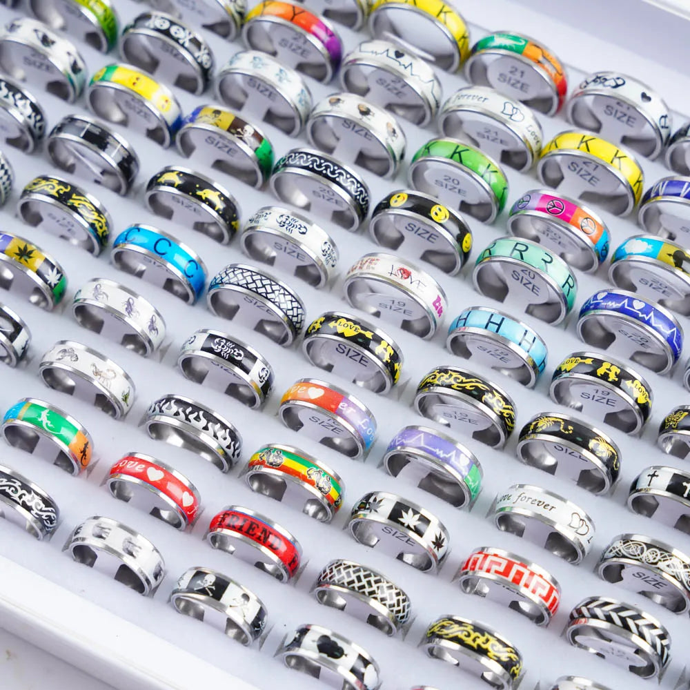 Stainless Steel Fashion Ring Set | 10/20/30/50 Pcs | Mixed Styles