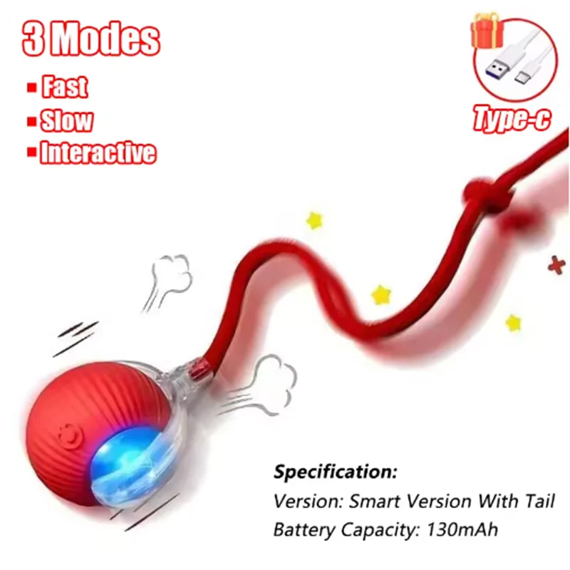 Auto-Rolling Cat Ball Toy with Tail — USB Rechargeable
