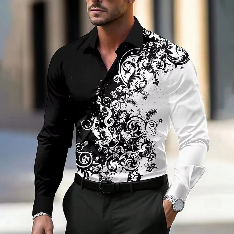 Men's Floral Print Dress Shirt - Long Sleeve Button-Up (S-5XL)