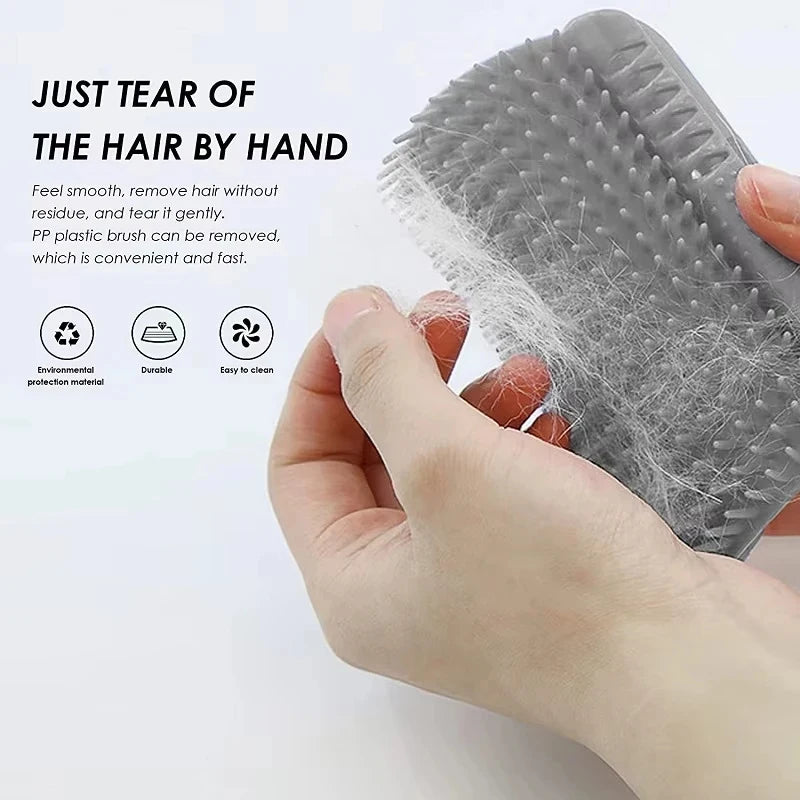 Cat Self-Groomer Brush & Massage Comb with Catnip – Corner Wall Scratcher for Kittens & Cats