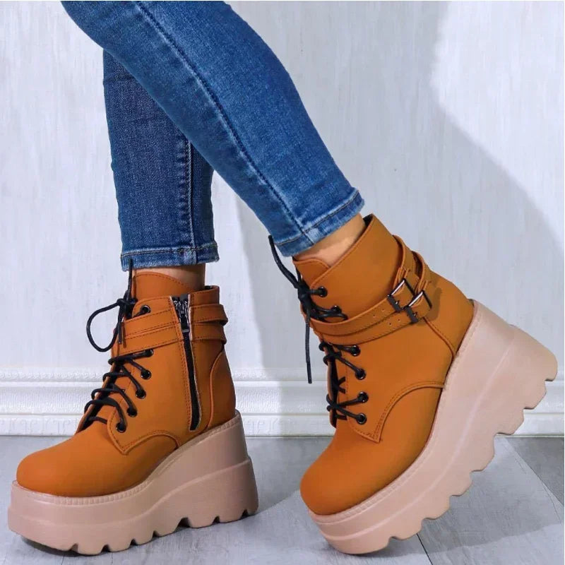 Women's Gothic Platform Ankle Boots – Chunky Wedge, Lace-Up