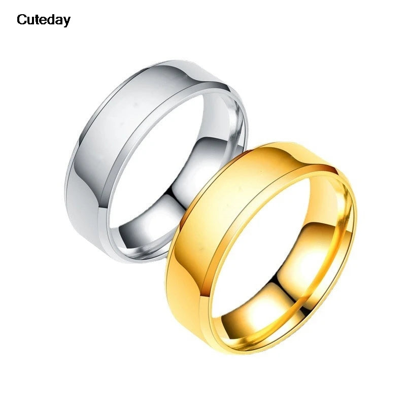 Classic 8mm Smooth Stainless Steel Ring | Couples Wedding Band | Silver, Rose, Black, Gold