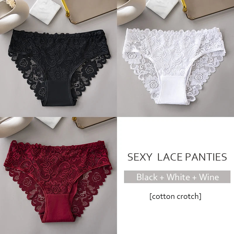 Women's 3-Pack Luxury Lace Embroidery Panties | Floral Hollow Briefs S-XXL
