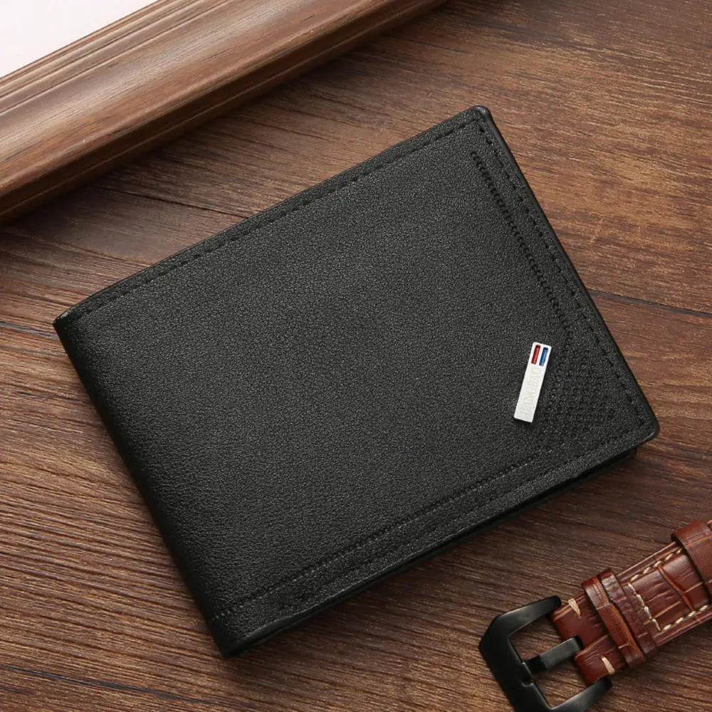 Men's Lychee Texture PU Leather Short Wallet — Business Card Holder & Coin Purse