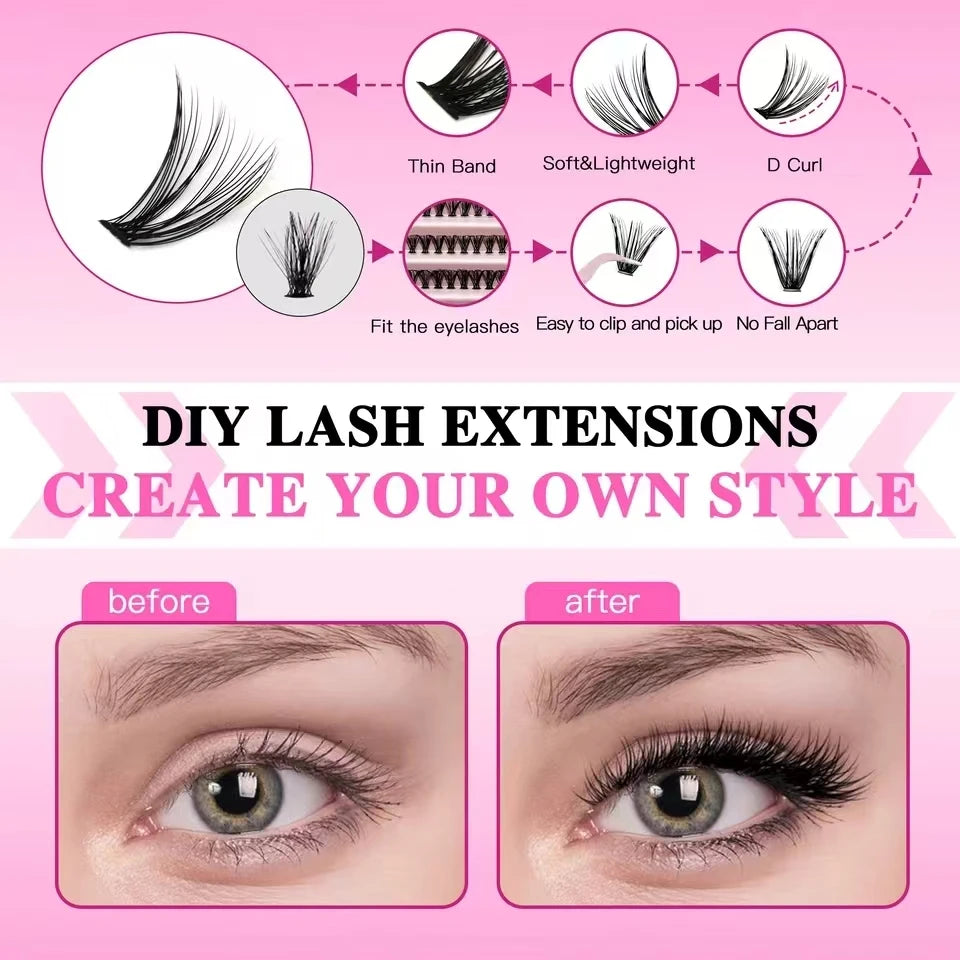 DIY Cluster Lash Kit – Individual Eyelash Extensions with Bond, Seal & Tweezers