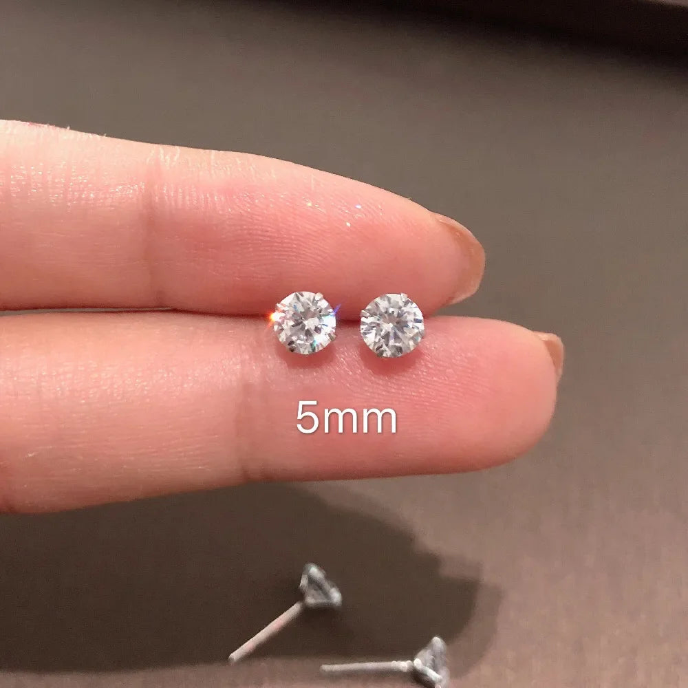 925 Sterling Silver CZ Crystal Stud Earrings – Tiny Round Zircon