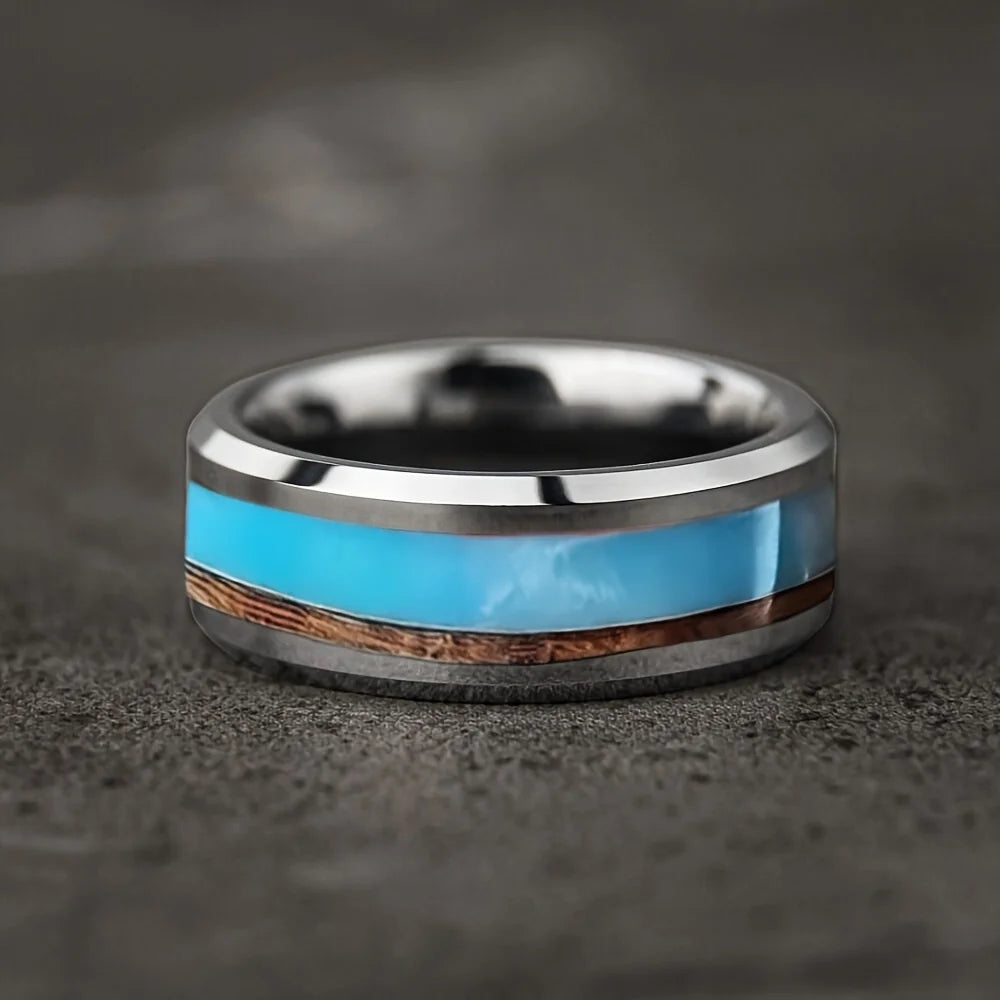 Anillo de acero inoxidable ciberpunk de 8 mm | Joyería gótica punk rockera para hombres y mujeres