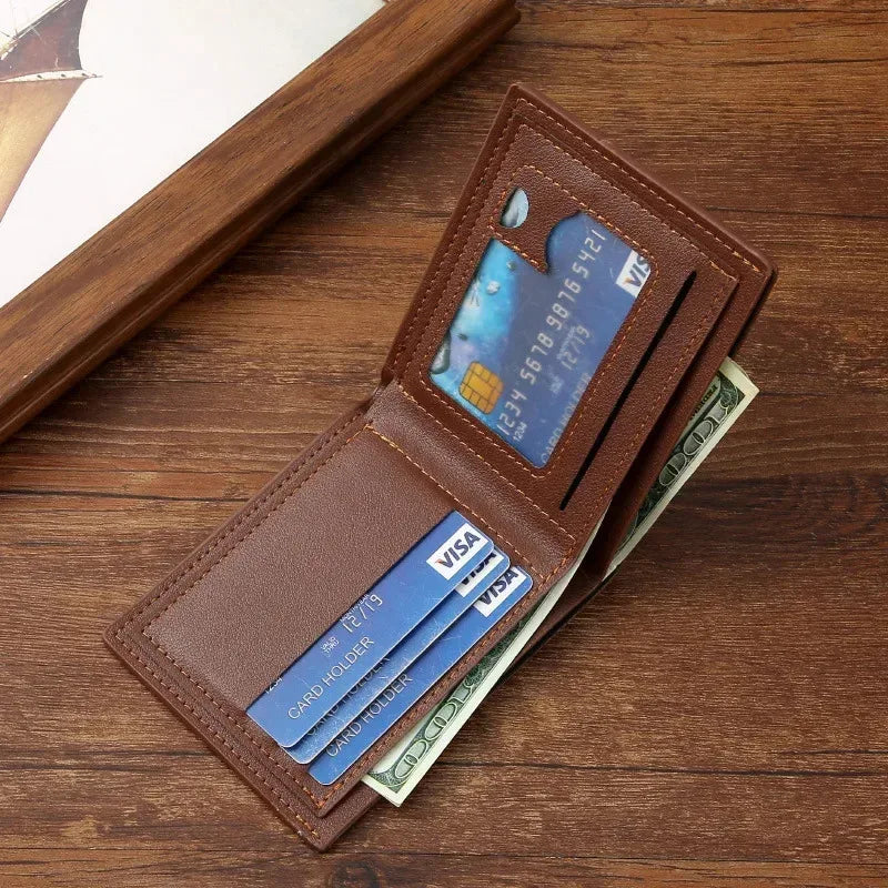 Men's Minimalist Foldable Wallet — Slim PU Leather Short Wallet