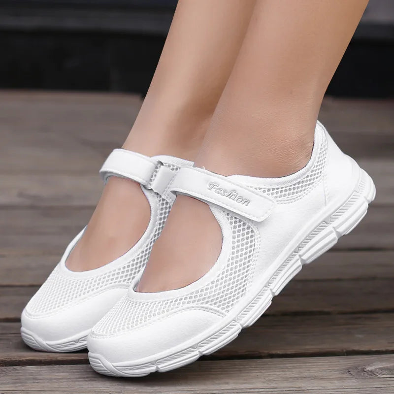 Women's Breathable Mesh Sneakers – Lightweight Vulcanized Walking & Work Shoes