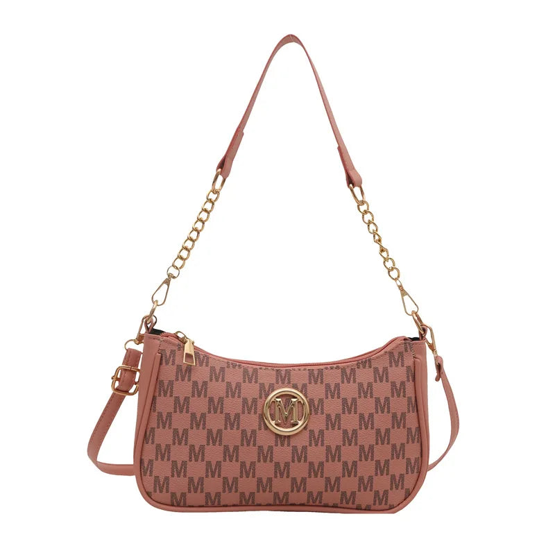 Vintage Gold Letter 'M' PU Leather Crossbody Bag — Shoulder & Messenger Handbag