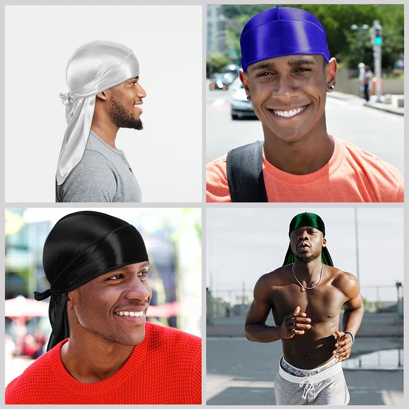 Silky Durag 3-Pack – Long Tail Wave Cap, Satin Bonnet & Headband for Men & Women