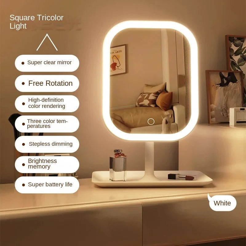 LED Vanity Makeup Mirror – 3-Color Lighting, Touch Control, Desktop Dressing Mirror