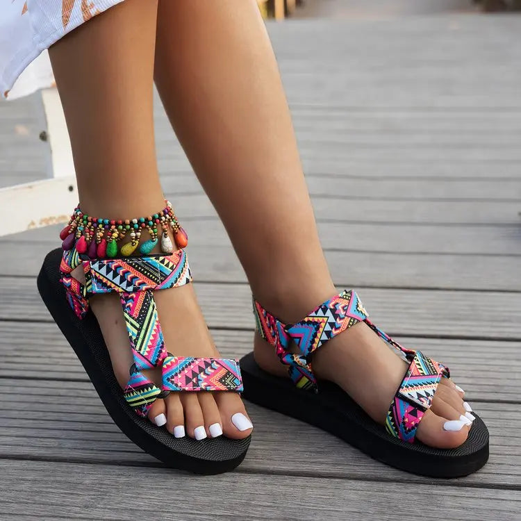 Women's Hemp Rope Beach Sandals – Flat Ankle-Wrap Summer Slides