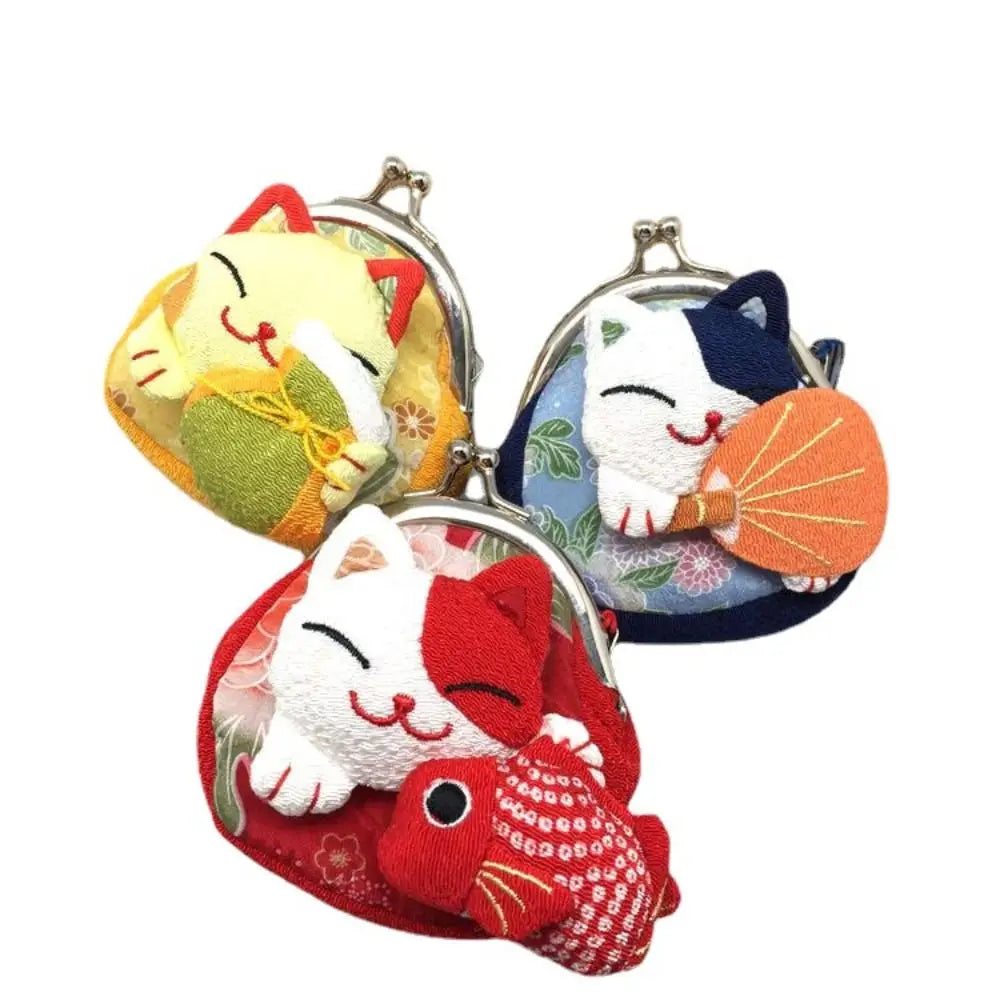 Maneki Neko Lucky Cat Coin Purse — Cute Japanese Fortune Cat Clasp Wallet & Gift