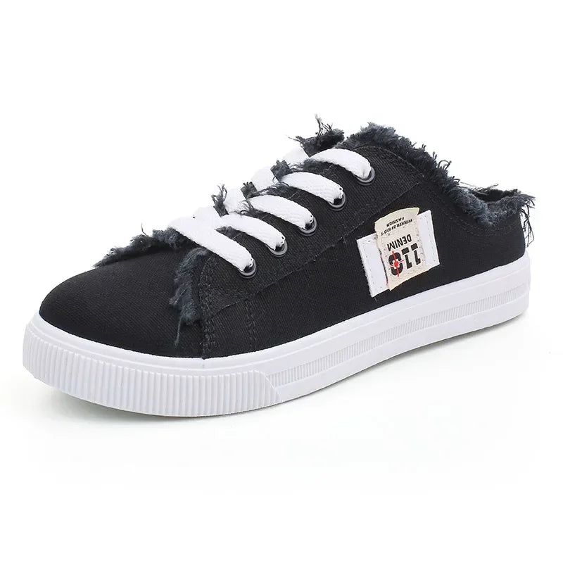 Women's Low-Top Canvas Sneakers – Lace-Up Flat Board Shoes for Spring & Summer