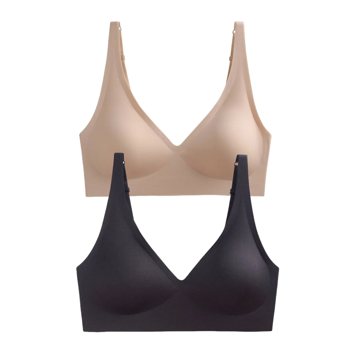 2-Pack Seamless Wireless Bras for Women | Deep V Push-Up Bralette | Soft Padded Convertible Straps S-2XL