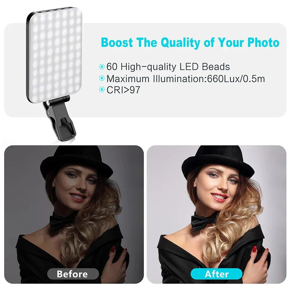 LED Selfie Ring Light — 60 LEDs, 7 Brightness Modes, Bi-Color 2500K-6500K