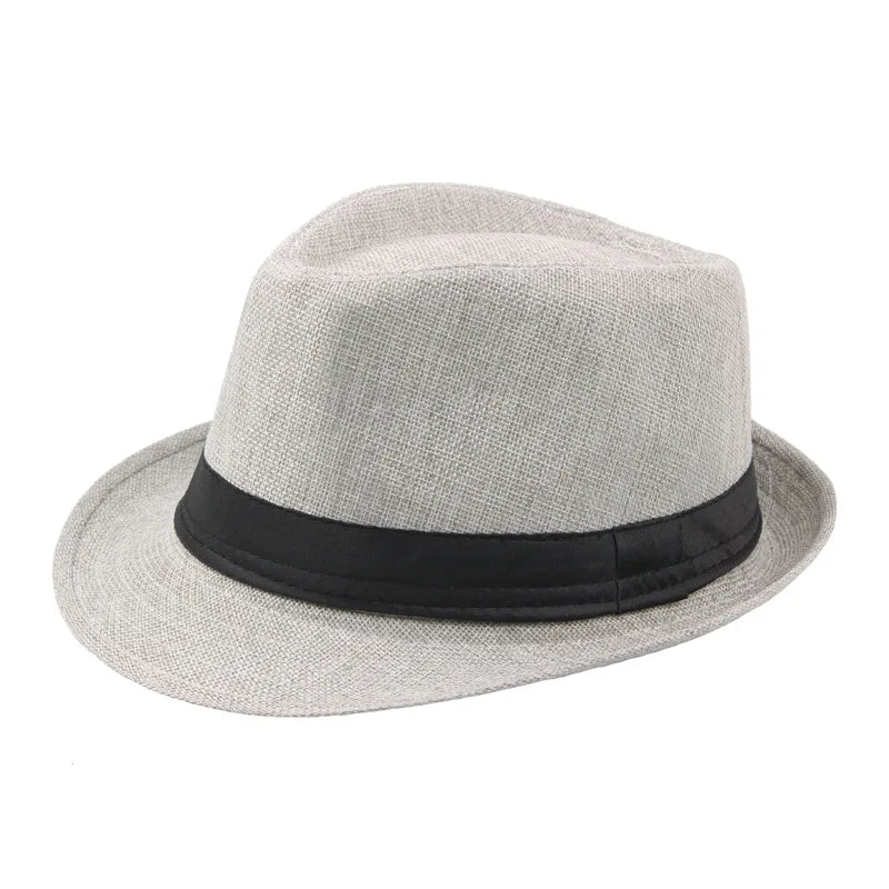 Sombrero de paja de ala ancha de moda para hombre, color sólido de verano, Fedoras Jazz Sun Cap, gorras de Panamá informales para exteriores, estilo vaquero
